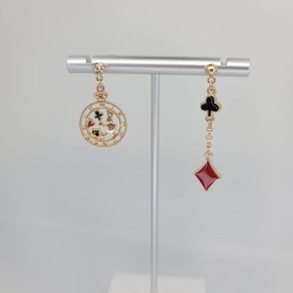 Alice In Wonderland Gold Tone Enamel Pierced Post Drop Dangle Earrings - Picture 1 of 5